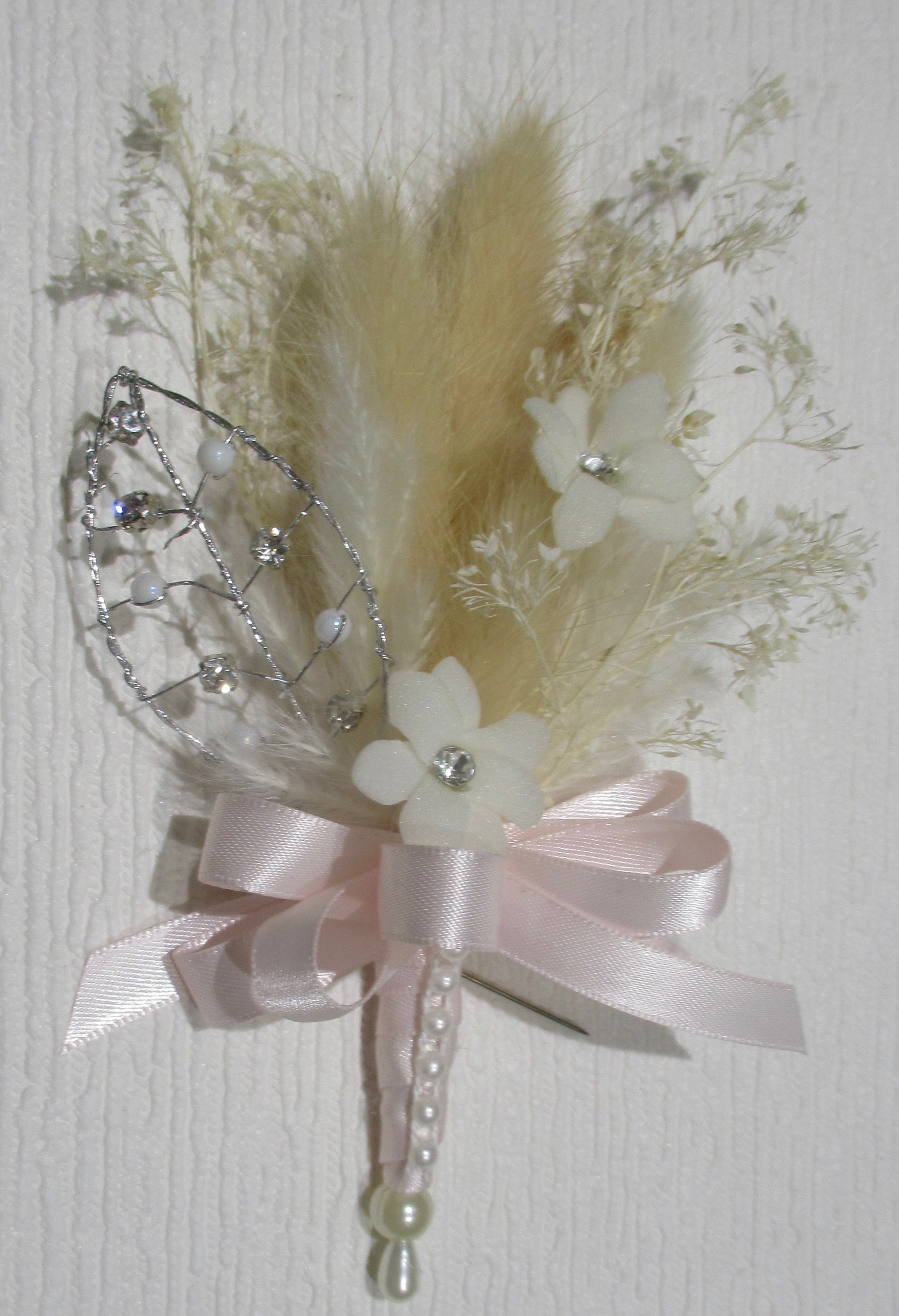 Blush & Ivory Dried flower corsage for weddings